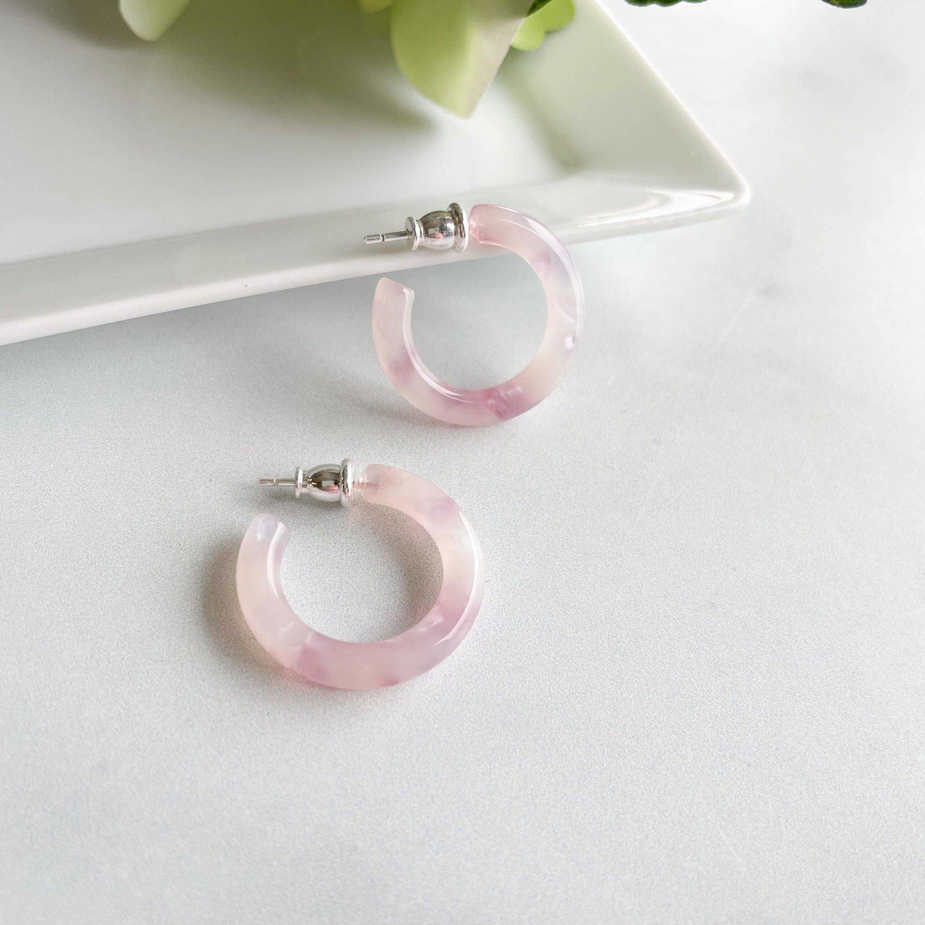 Pink Peg and  Mermaid Pearl Hoop Earrings | 925 Sterling Silver, 24mm