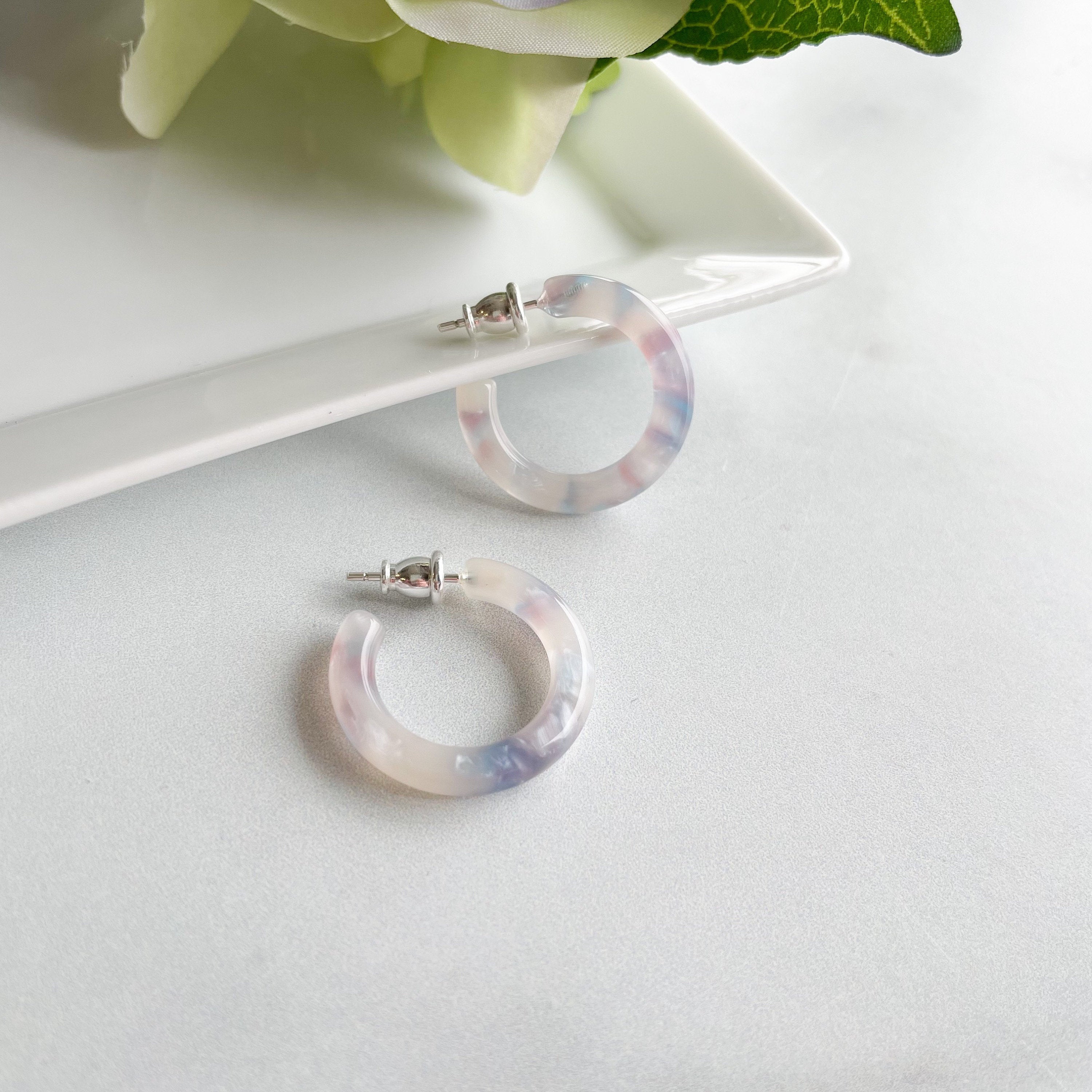 Pink Peg and  Mermaid Pearl Hoop Earrings | 925 Sterling Silver, 24mm