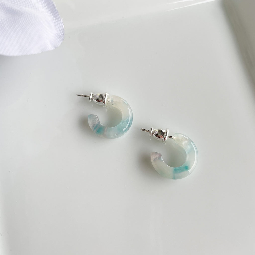 Mermaid Huggie Hoop Earrings | Teal, White, and Green, 925 Sterling Silver Posts (15mm)
