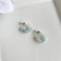 Mermaid Huggie Hoop Earrings | Teal, White, and Green, 925 Sterling Silver Posts (15mm)