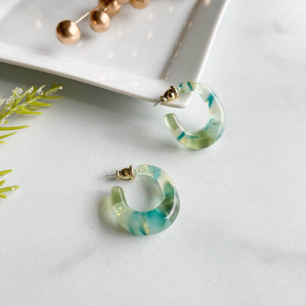Juicy Hoop Chunky Green & Blue Hoop Earrings | 925 Sterling Silver Posts