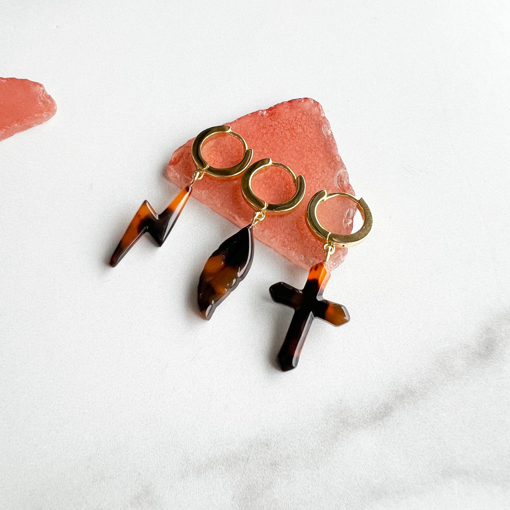 Tortoise Shell Dangle Earrings | 18k Gold Plated Sterling Silver Hoops