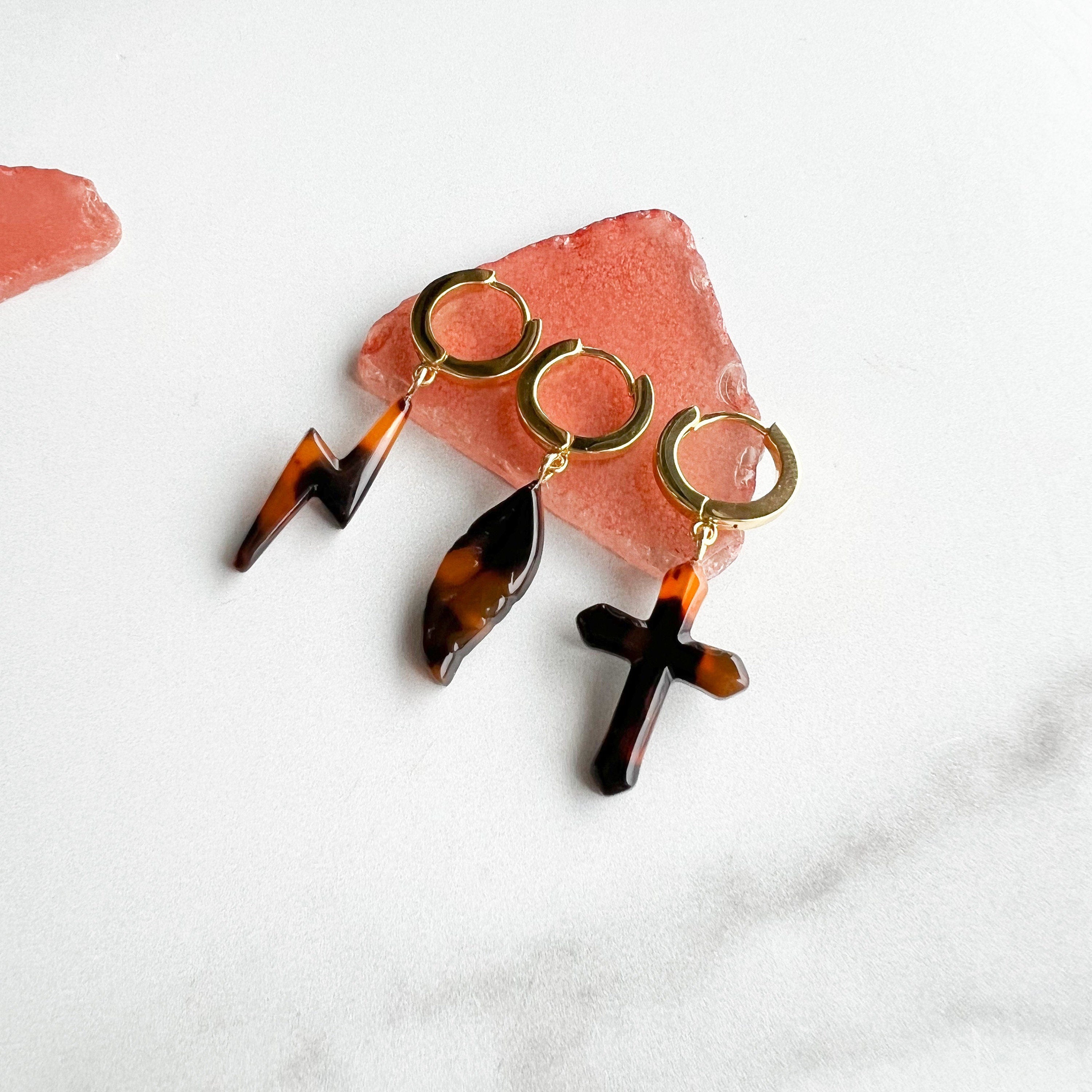 Tortoise Shell Dangle Earrings | 18k Gold Plated Sterling Silver Hoops