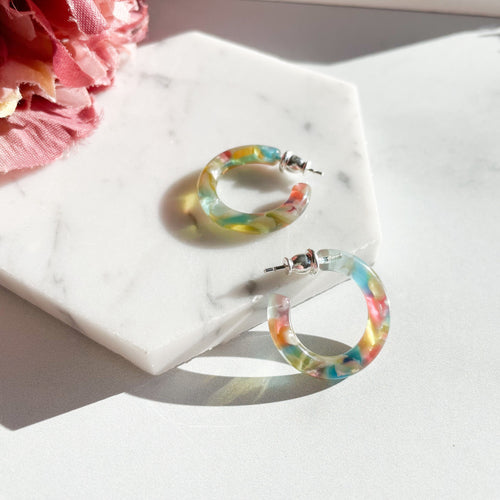 Acetate Hoop Earrings in Sea Glass | Sterling Silver Mini Hoops