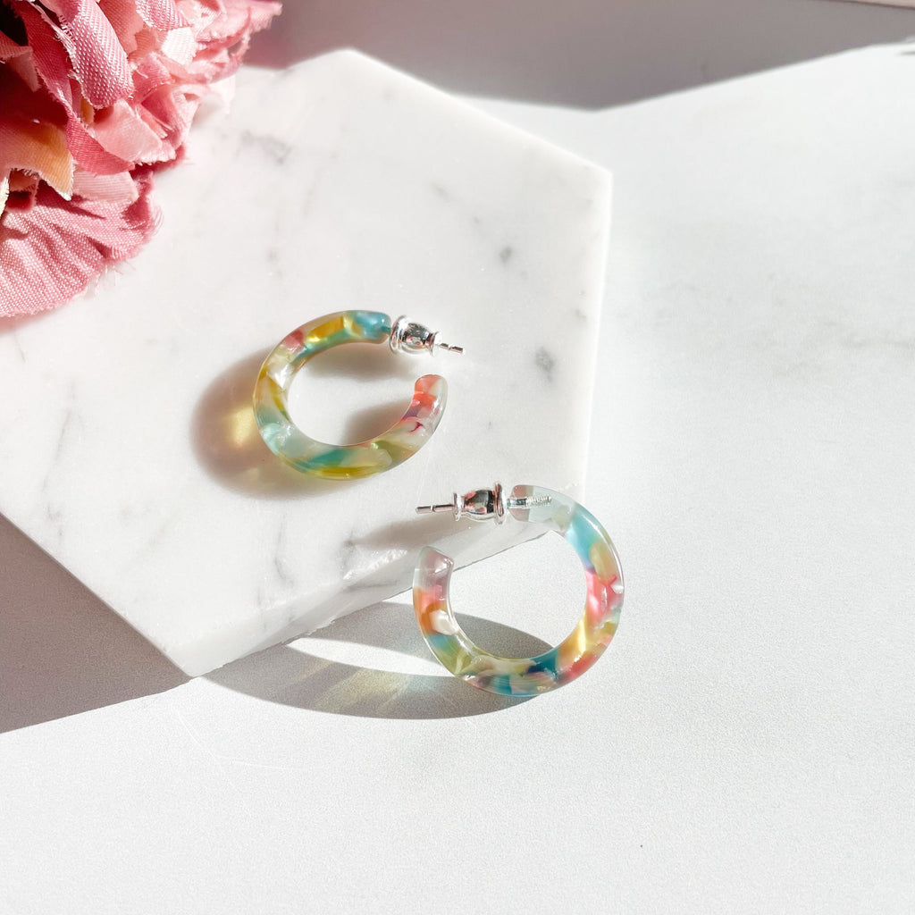 Acetate Hoop Earrings in Sea Glass | Sterling Silver Mini Hoops