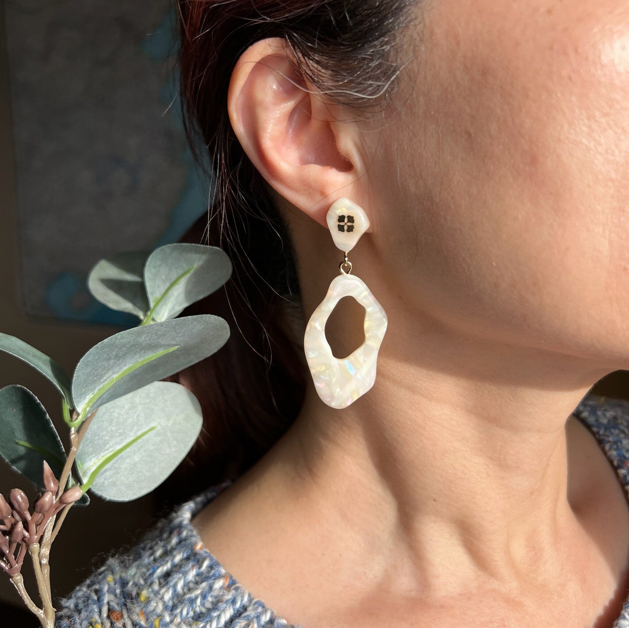 Opal Italian Acetate Dangle Earrings, Sterling Silver Posts