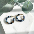 Acetate Mini Hoop Earrings | Blue Brown Reef, 925 Silver Posts (24mm)