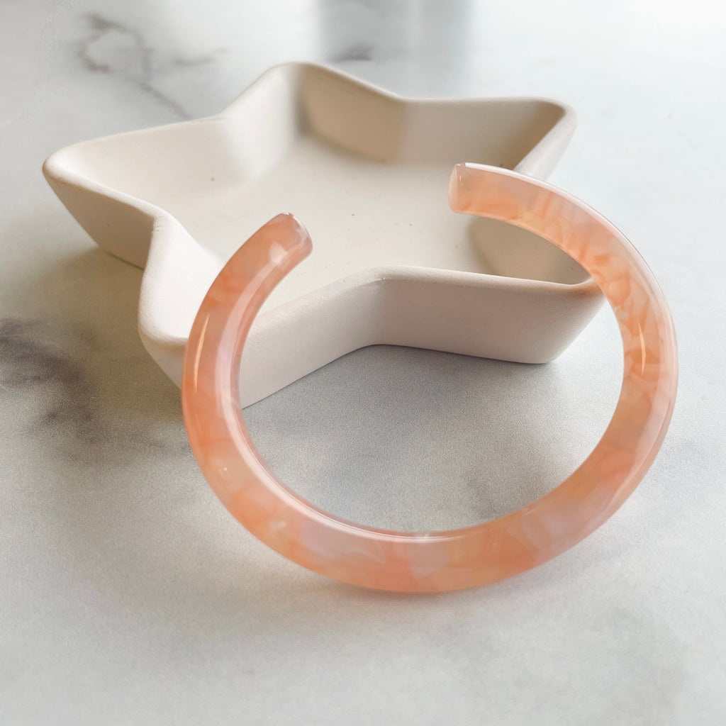 3 Pack Italian Acetate Resin Cuff Bangle Bracelet, Sky Peach Lily Pad