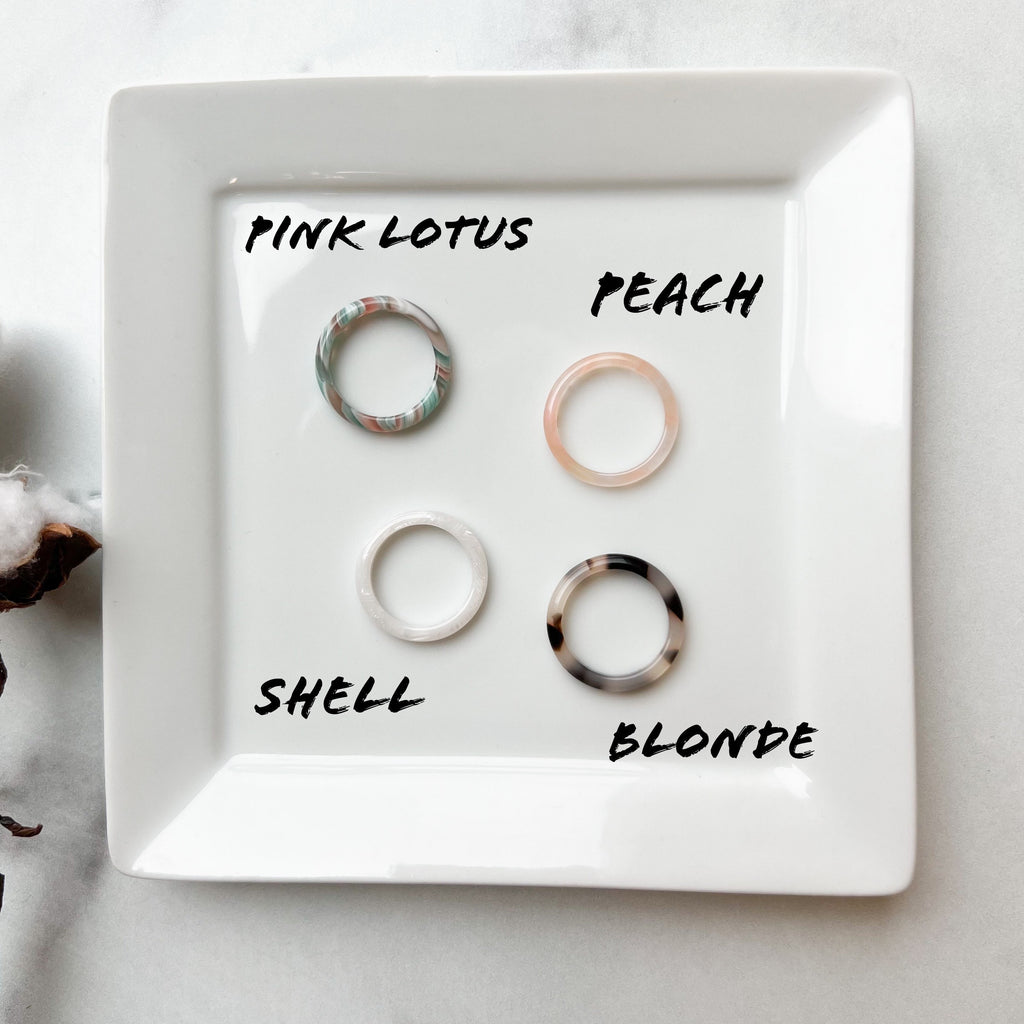 5 Pack - Round Ring Collection | Tortoise Shell Acetate Resin Stacking Rings Fenna&Fei