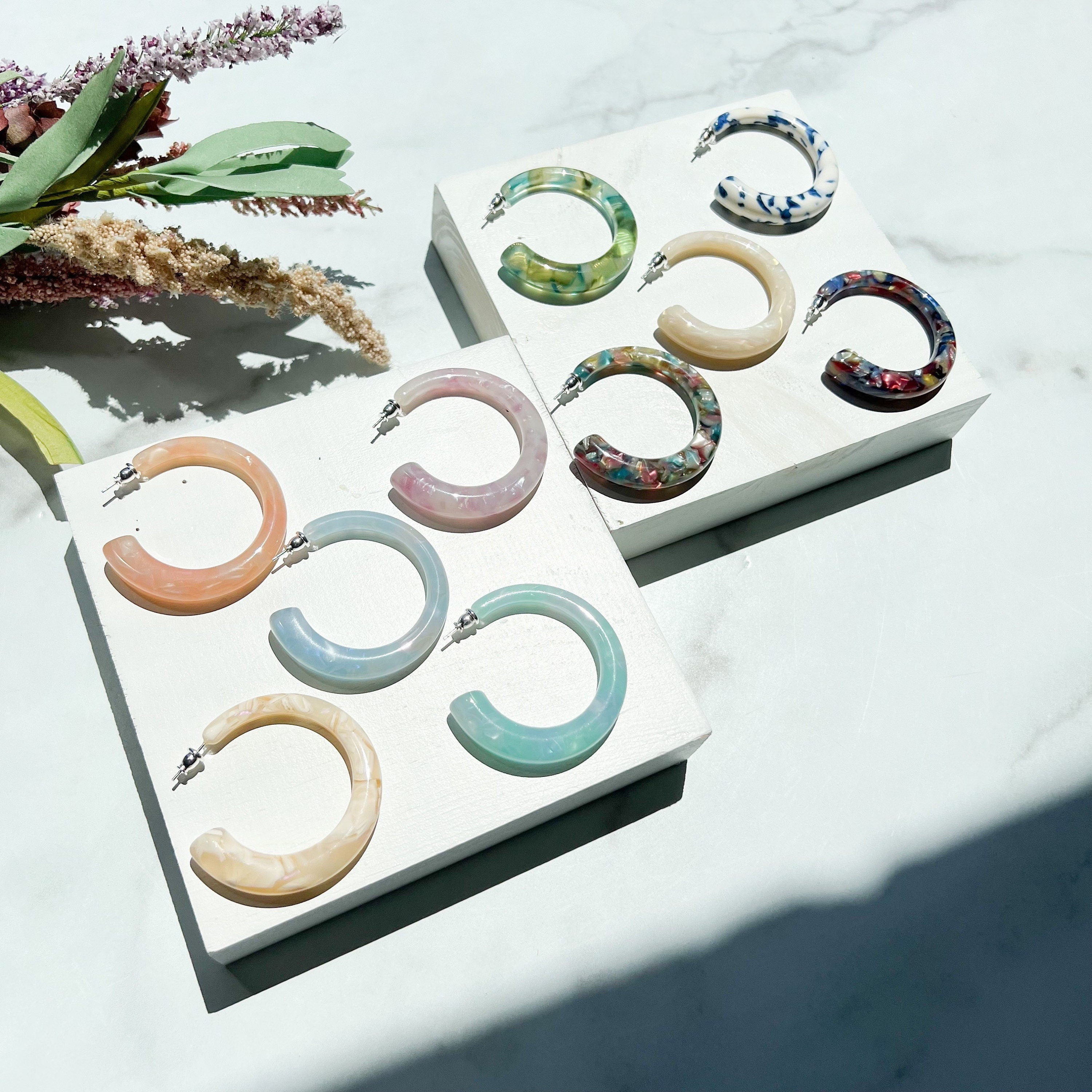 Sferra Style Hoop Earrings | Italian Acetate, Sterling Silver Posts, 55mm