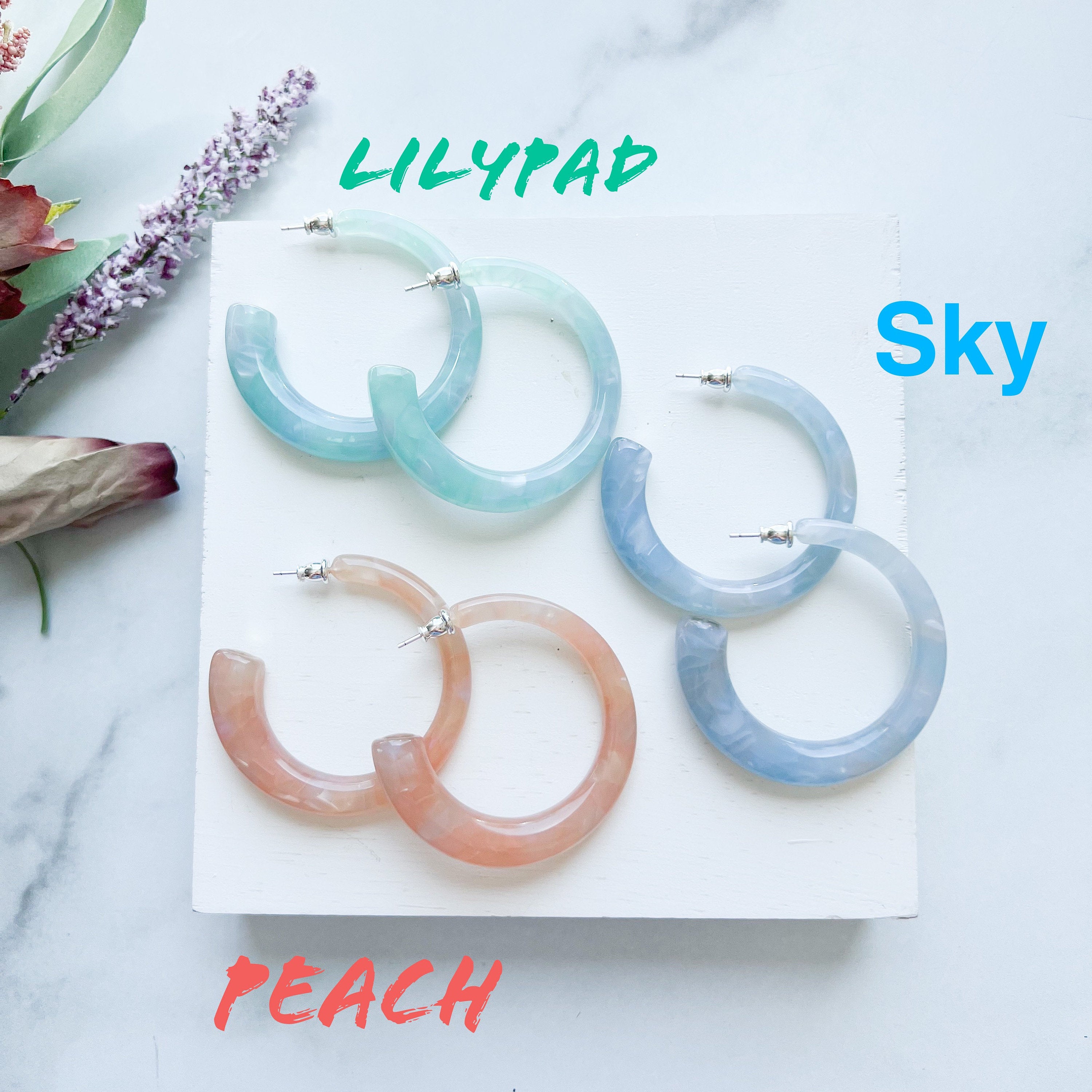 Sferra Style Hoop Earrings | Italian Acetate, Sterling Silver Posts, 55mm