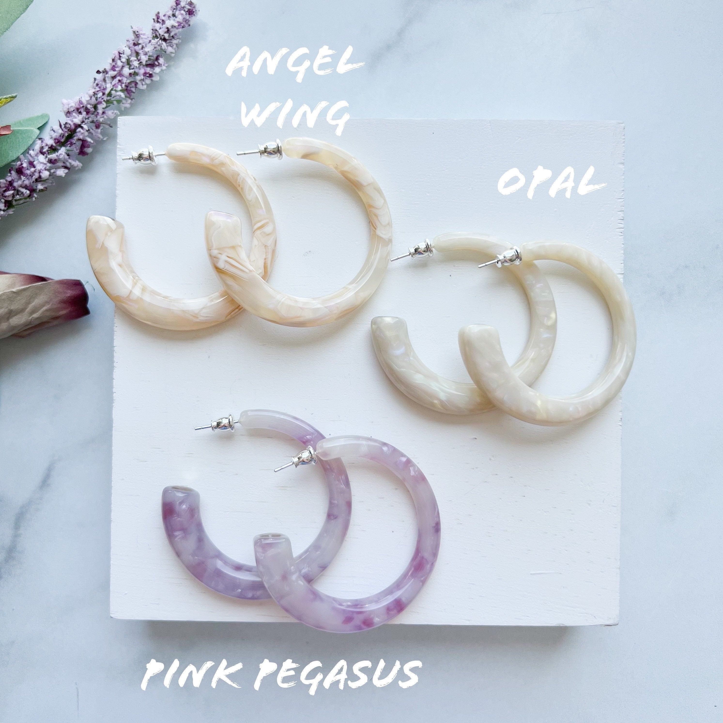 Sferra Style Hoop Earrings | Italian Acetate, Sterling Silver Posts, 55mm