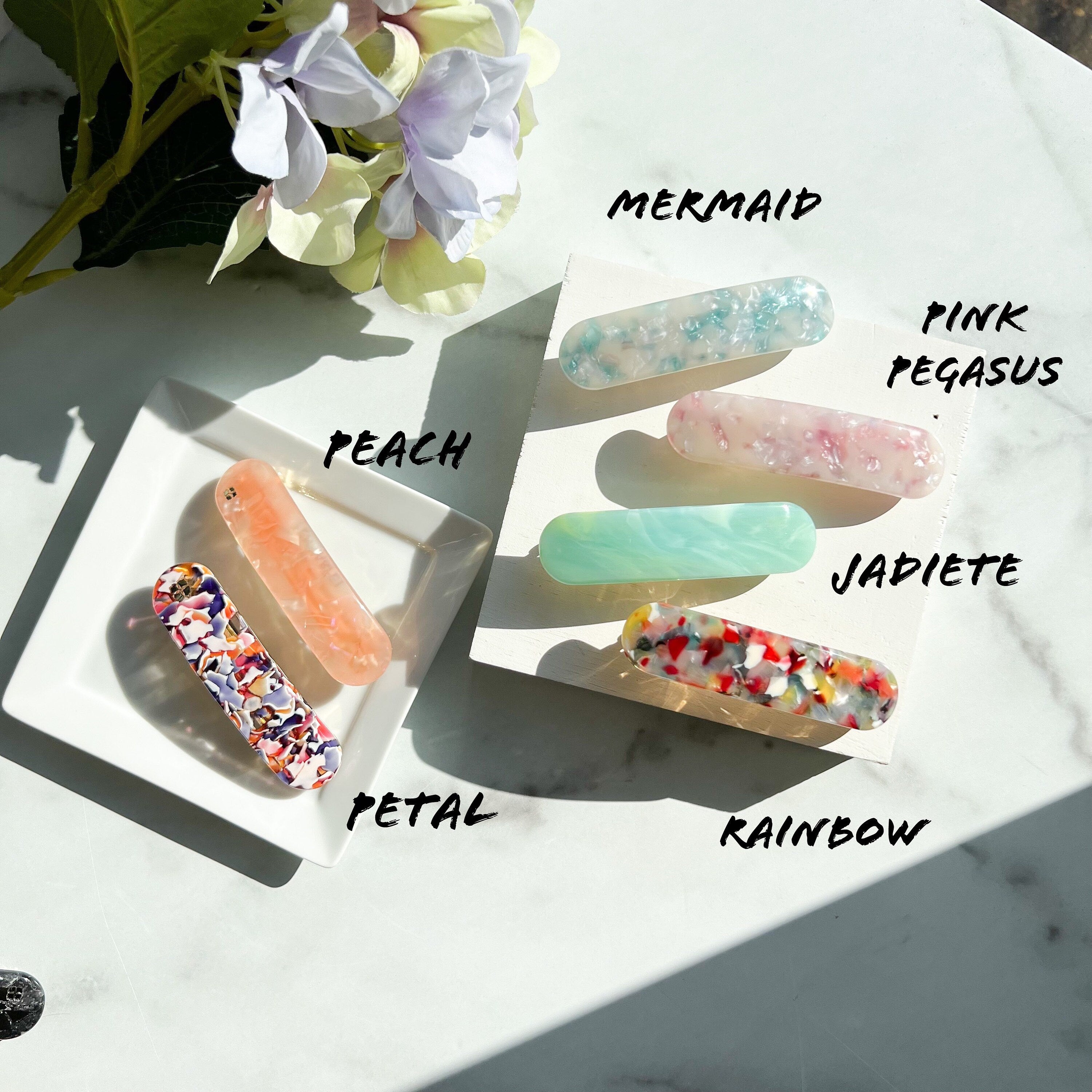 Oval French Barrette Collection | Hair Clip Shell Rectangle Snap Barrettes Non-Slip