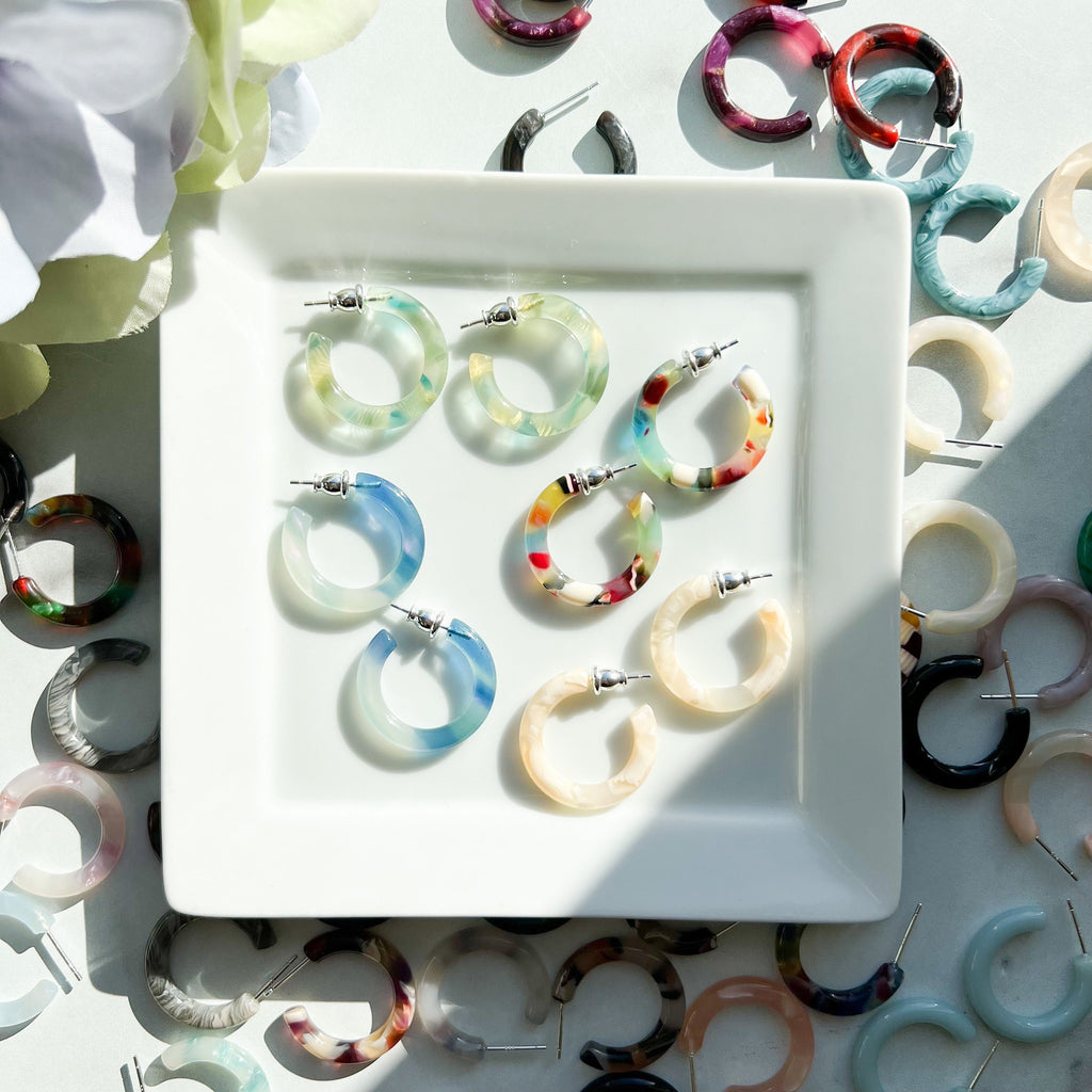 3- Pack Mini Tortoiseshell Hoop Earrings | Acetate, .925 Silver Posts