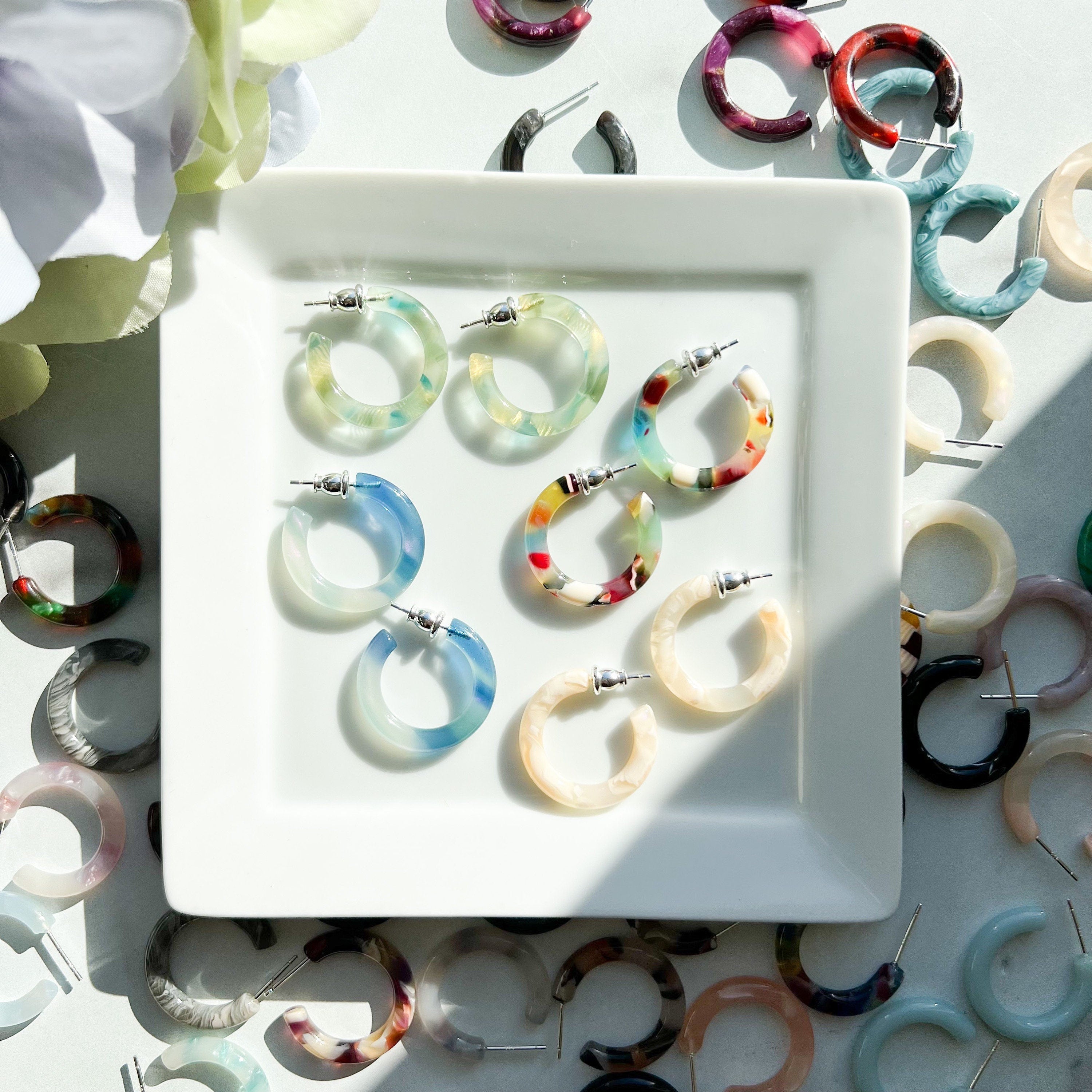 3- Pack Mini Tortoiseshell Hoop Earrings | Acetate, .925 Silver Posts