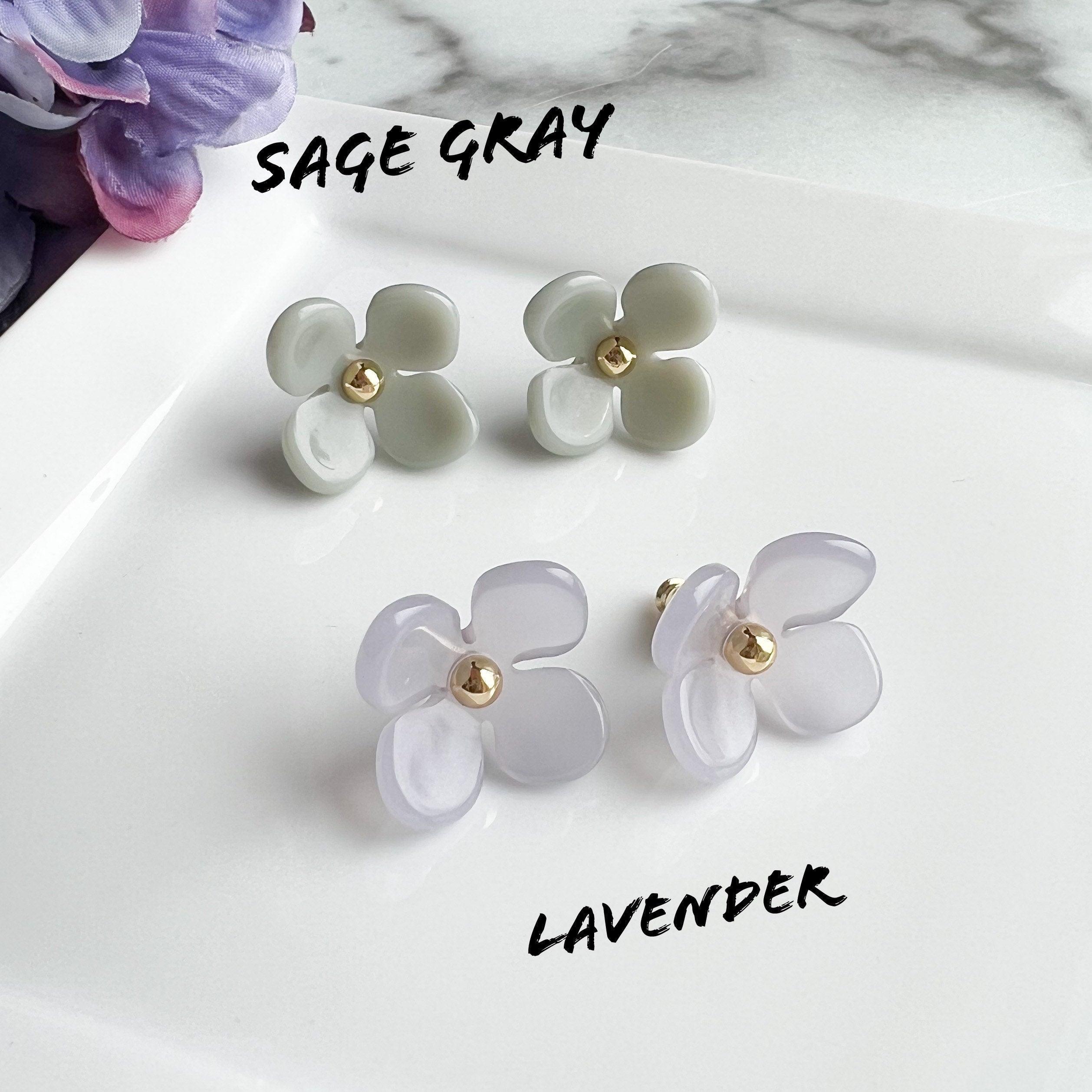 2 pack Hydrangea Flower Studs | Cellulose Acetate Colorful Resin Floral Stud Earrings 14k Posts Nickel Free