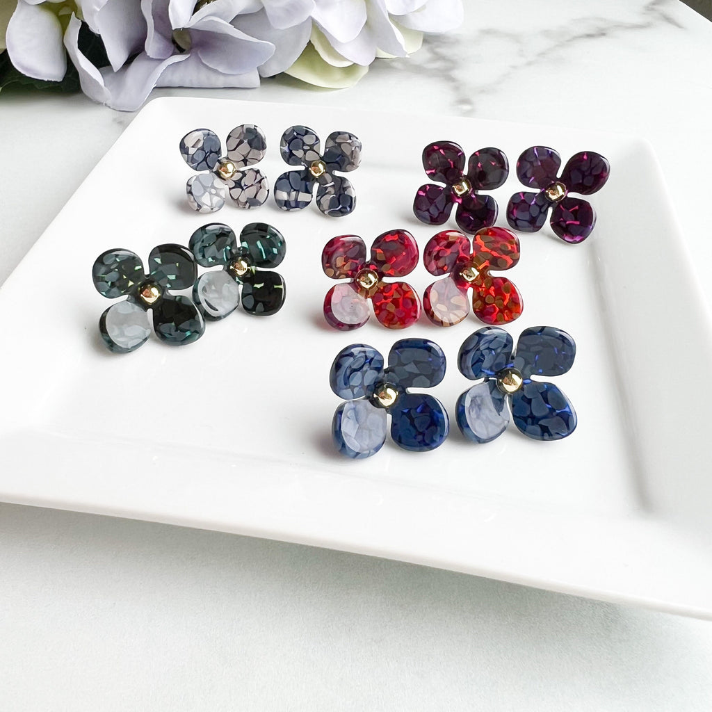 2 pack Hydrangea Flower Studs | Cellulose Acetate Colorful Resin Floral Stud Earrings 14k Posts Nickel Free