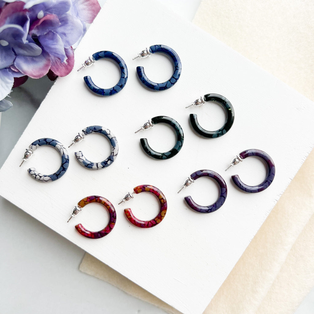 Ultra Mini Floral Hoop Earrings | Cellulose Acetate, Sterling Silver