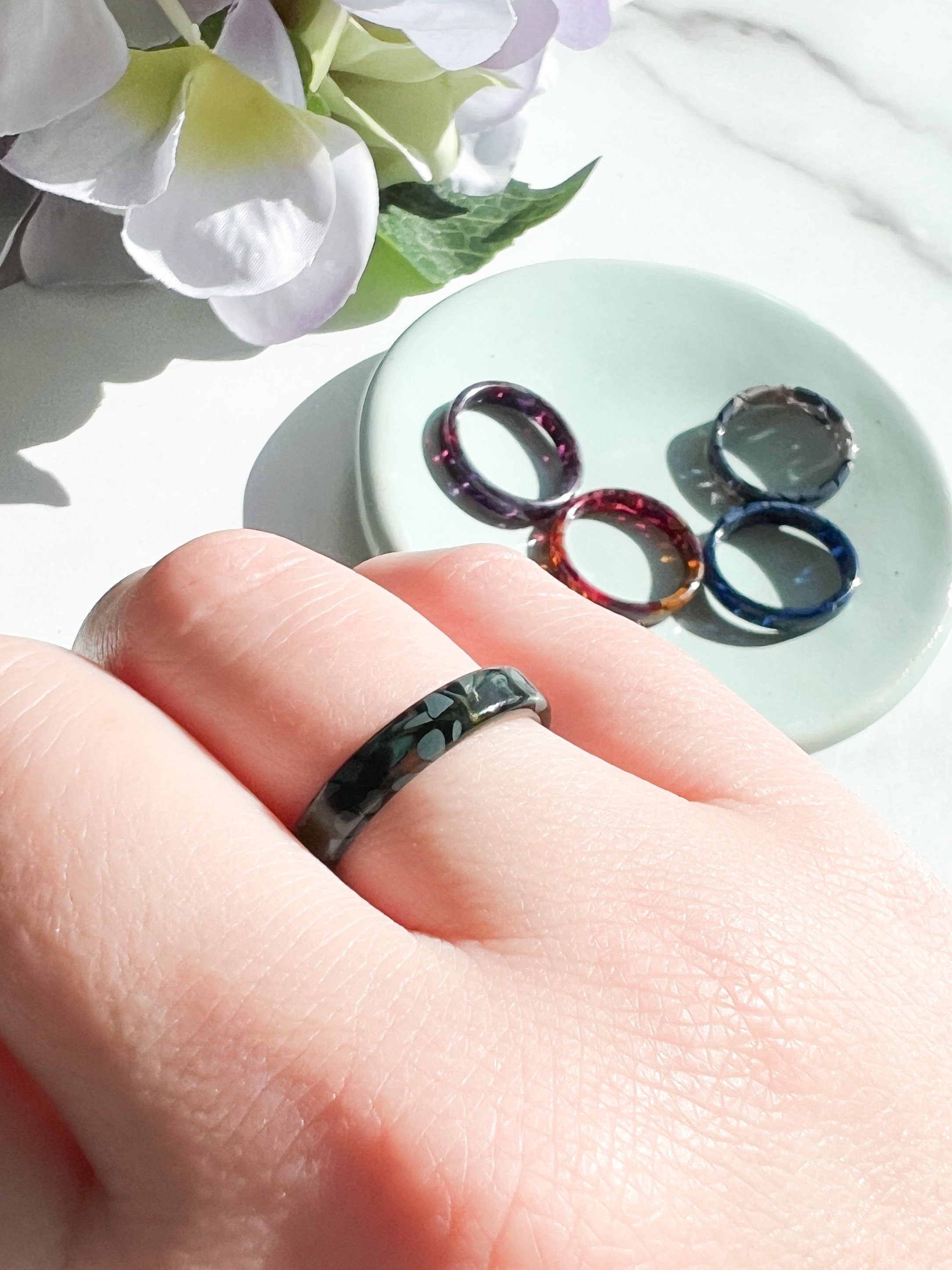 3 Pack - Flat Ring Collection | Tortoise Shell Acetate Resin Stacking Rings Minimalist