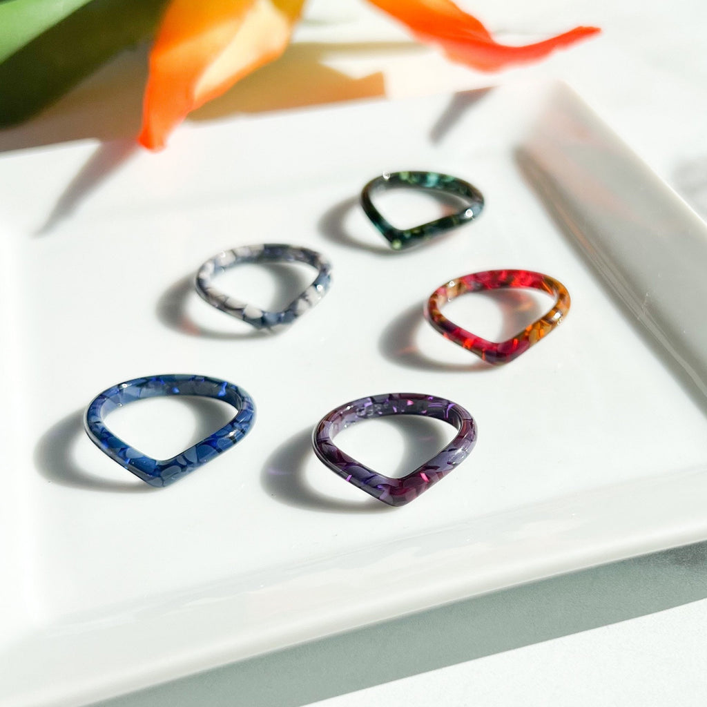 3 Pack - Heart Ring Collection| Chevron Acetate Stacking Resin Rings