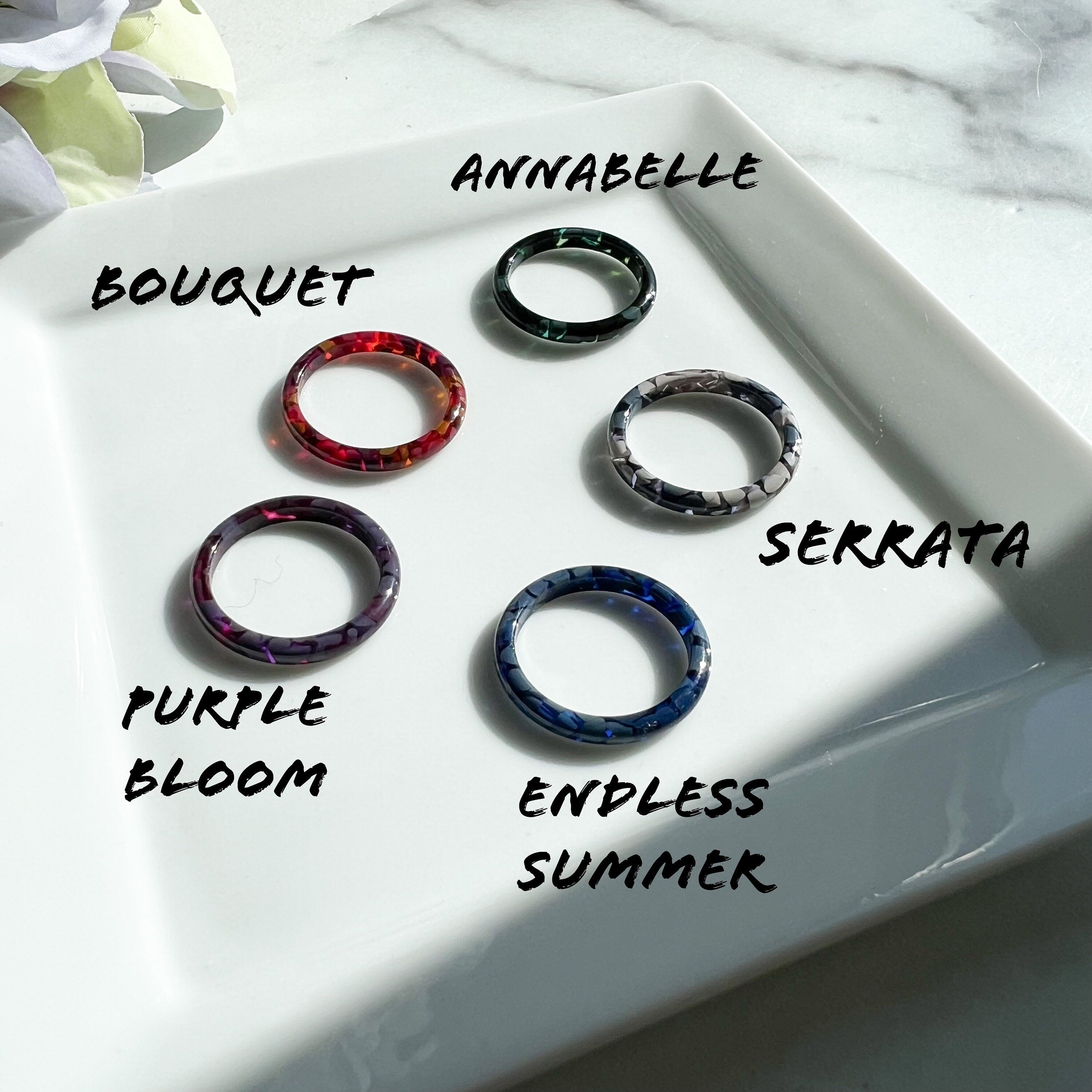 3 Pack - Round Rings in The Hydrangea Collection | Floral Acetate Resin Ring