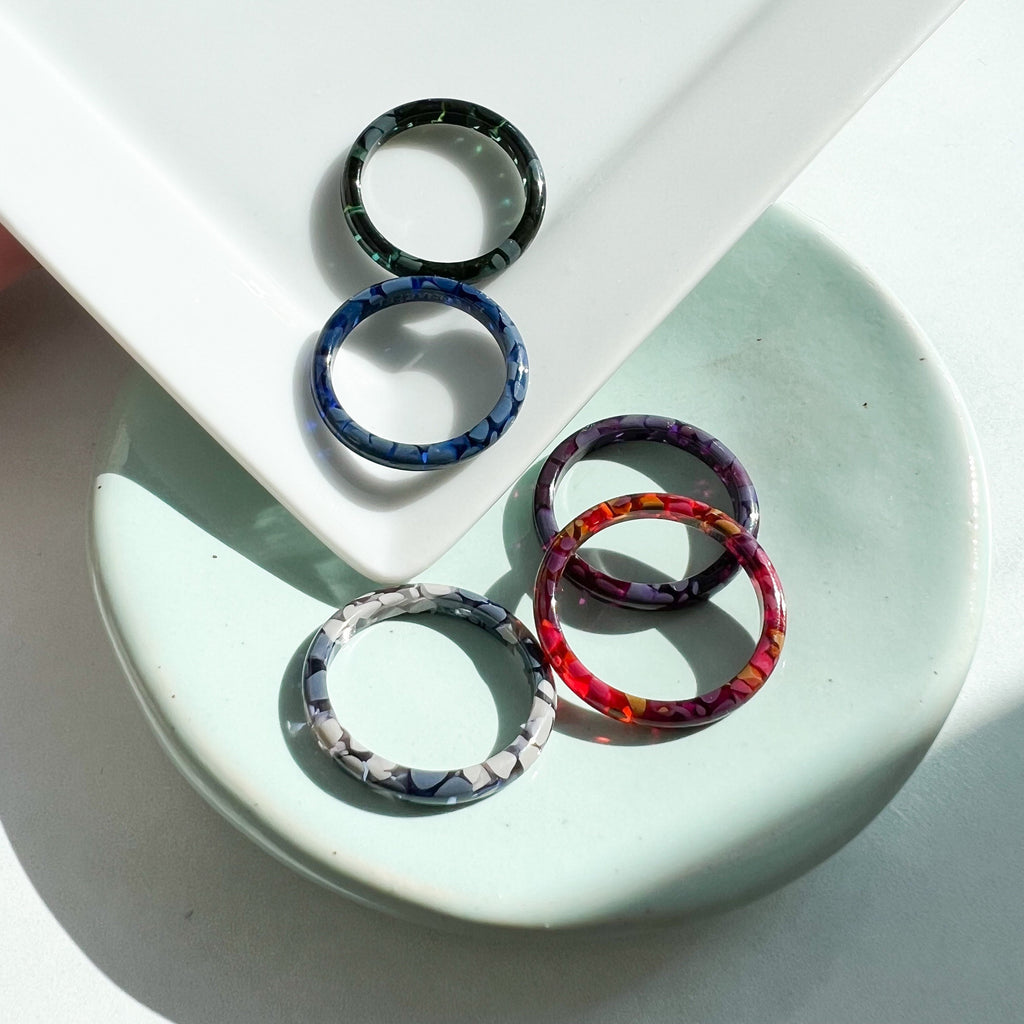 3 Pack - Round Rings in The Hydrangea Collection | Floral Acetate Resin Ring