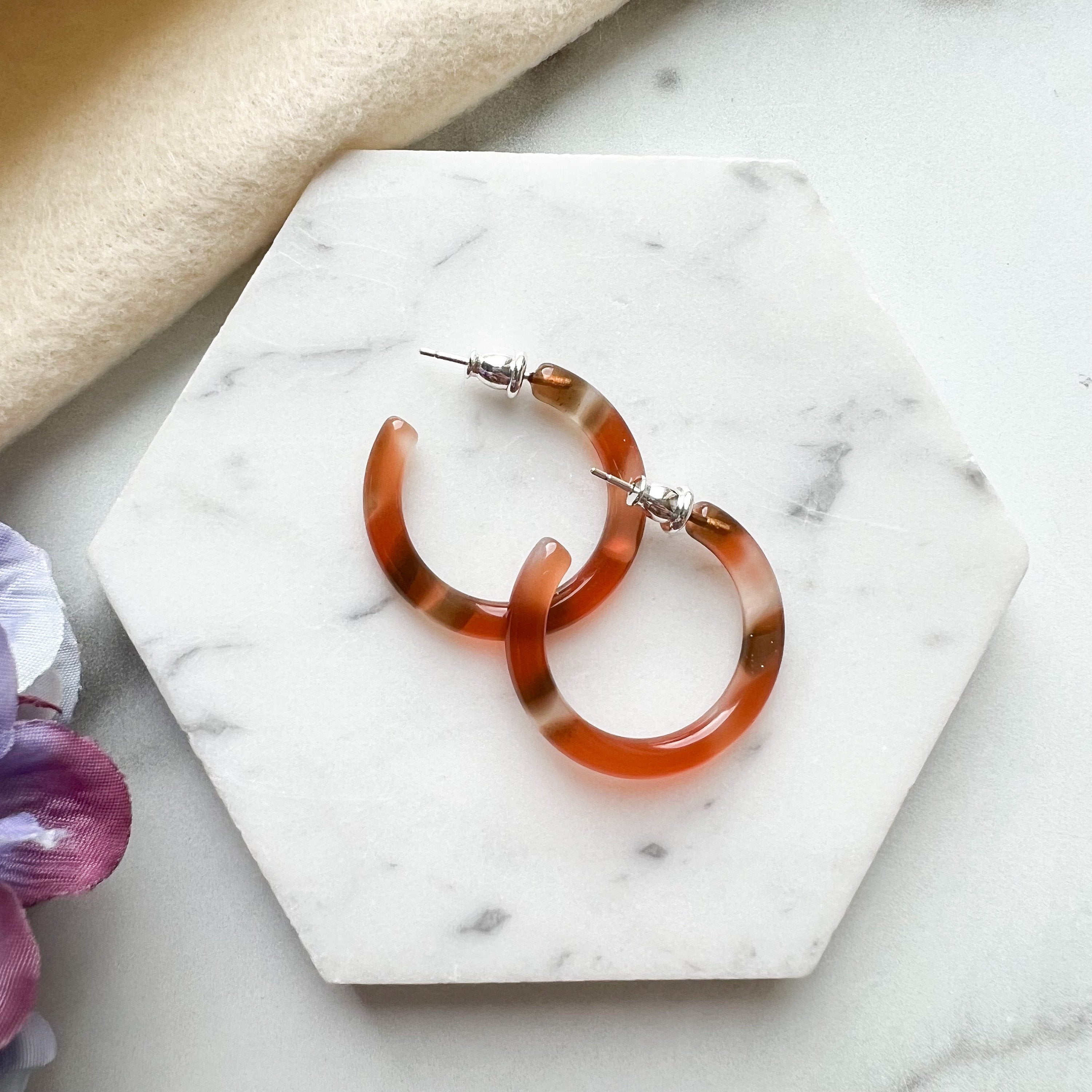 2 Pack - Thin Round Hoops 30mm | Hoop Earrings Cellulose Acetate 925 Sterling Silver Posts