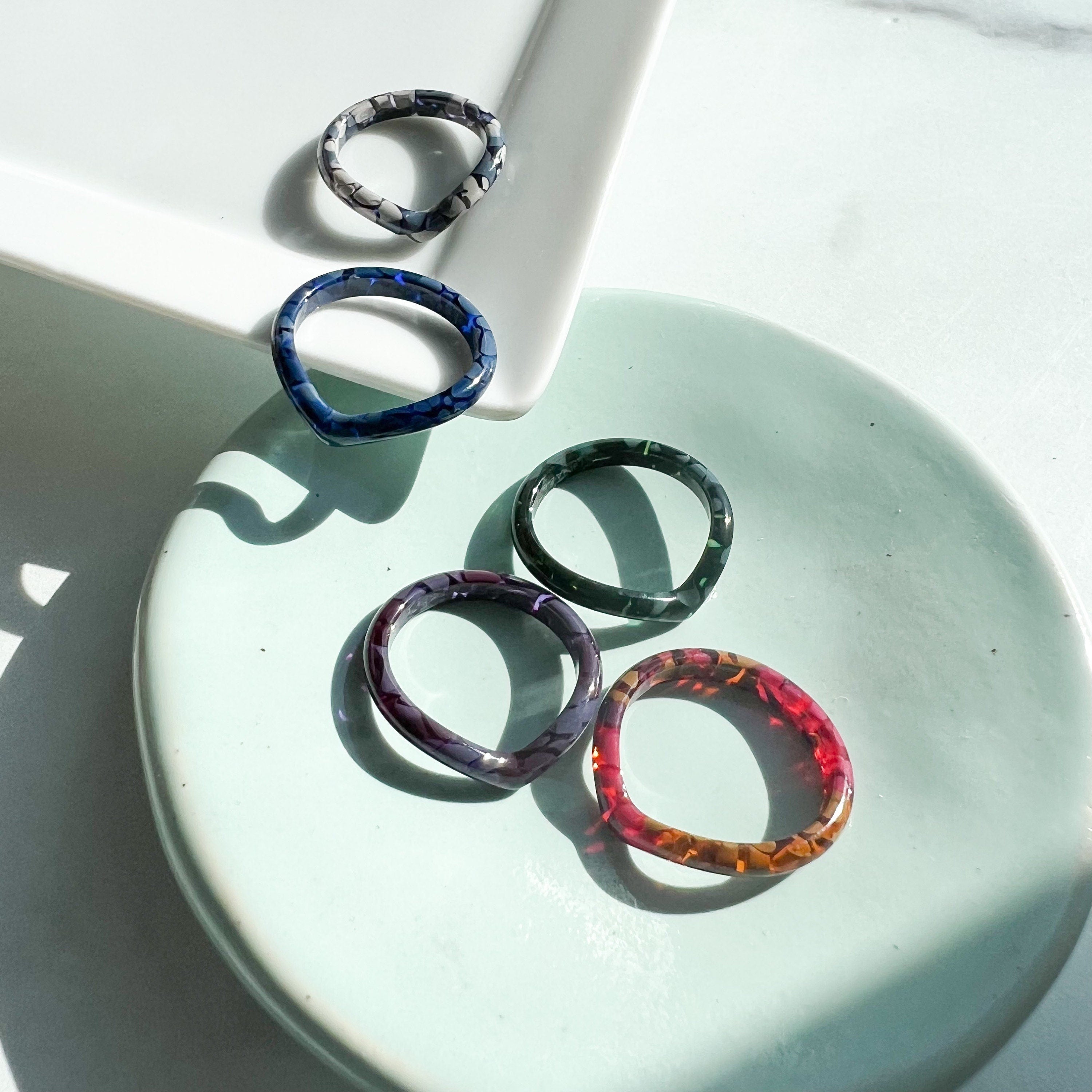 3 Pack - Heart Ring Collection| Chevron Acetate Stacking Resin Rings