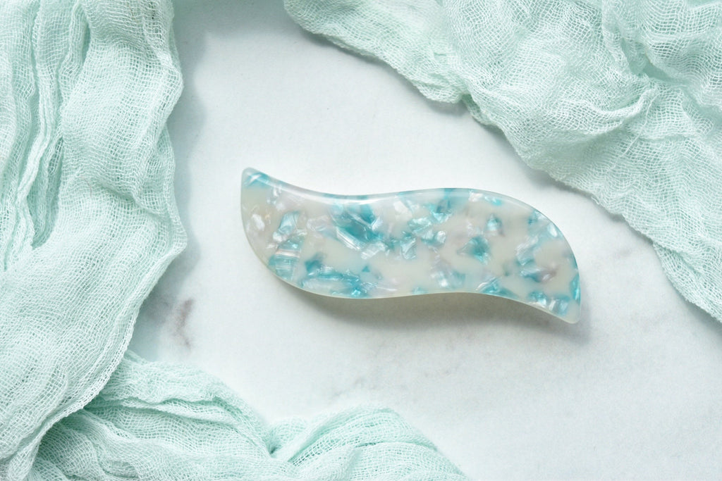 Wave Barrette in Mermaid | Teal Green Jade French Barrette Snap Hair Clip Non Slip