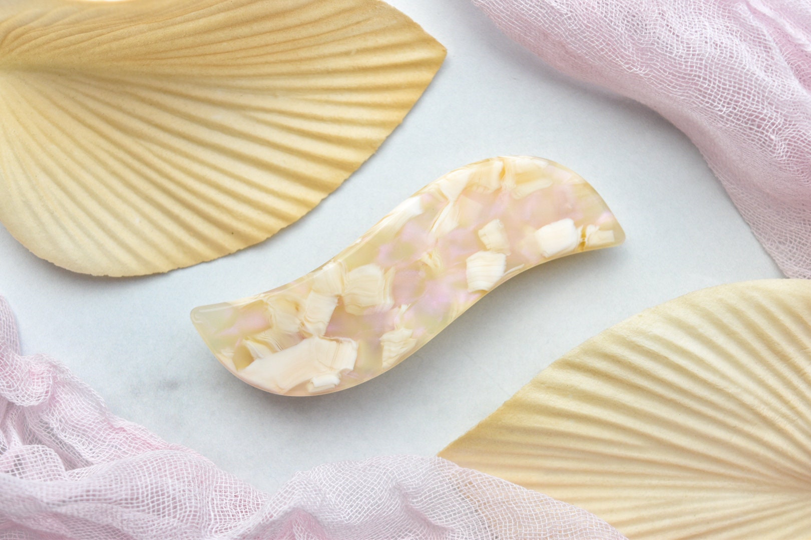Wave Barrette in Angel Wing | Cream Pink French Barrette Snap Hair Clip Non Slip