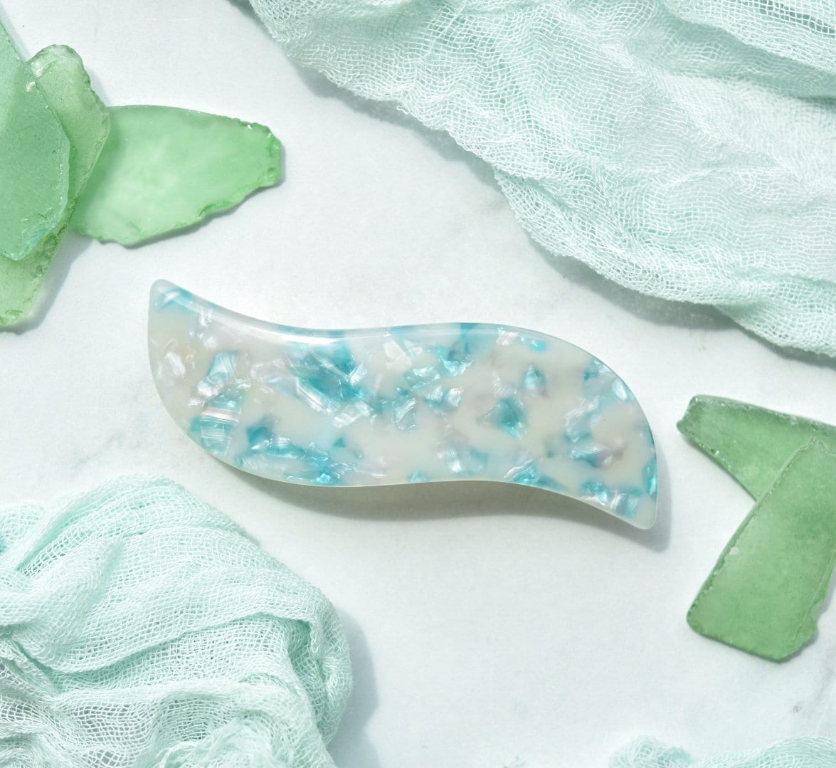 Wave Barrette in Mermaid | Teal Green Jade French Barrette Snap Hair Clip Non Slip