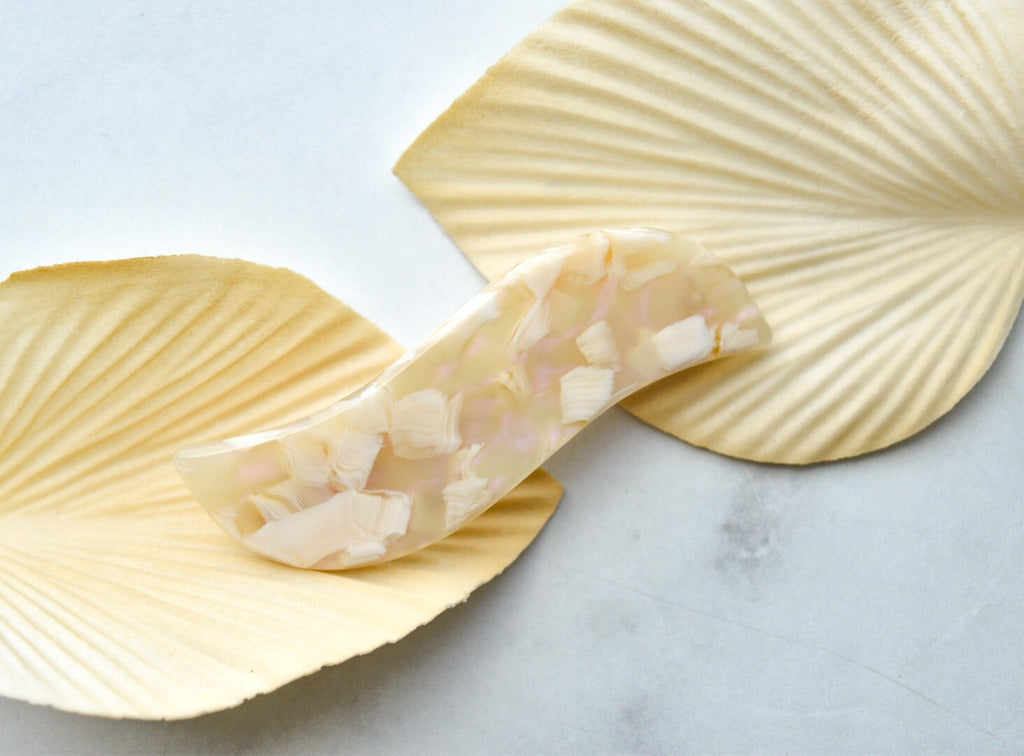 Wave Barrette in Angel Wing | Cream Pink French Barrette Snap Hair Clip Non Slip
