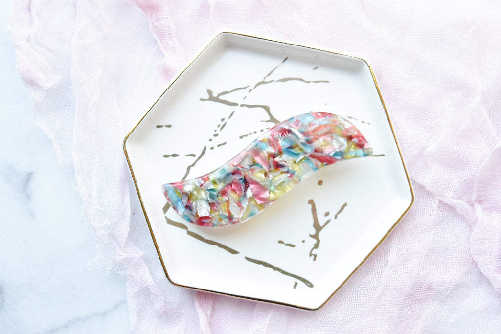 Wave Barrette in Watercolor | Teal Yellow Red French Barrette Snap Hair Clip Non Slip