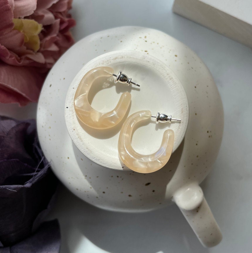 Three Pack - Juicy Hoop Collection | Chunky Thick Hoops | Acetate Resin Statement Earrings 925 Sterling Silver Posts