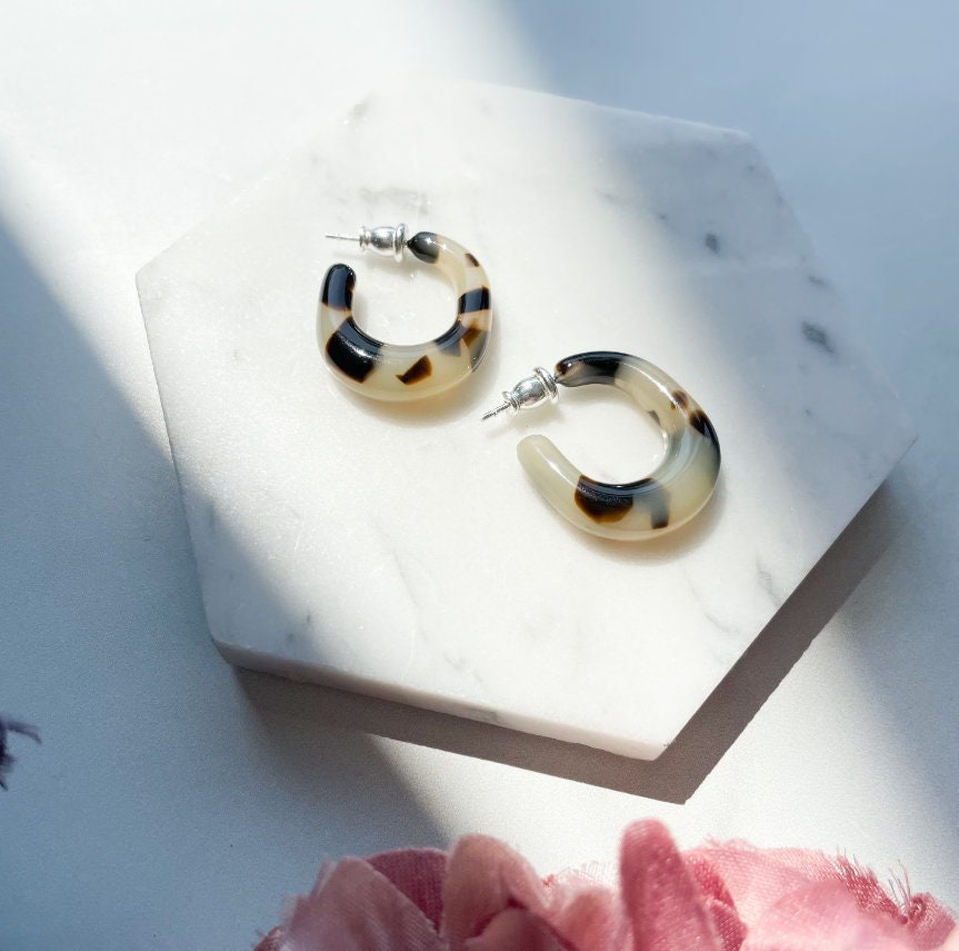 Three Pack - Juicy Hoop Collection | Chunky Thick Hoops | Acetate Resin Statement Earrings 925 Sterling Silver Posts