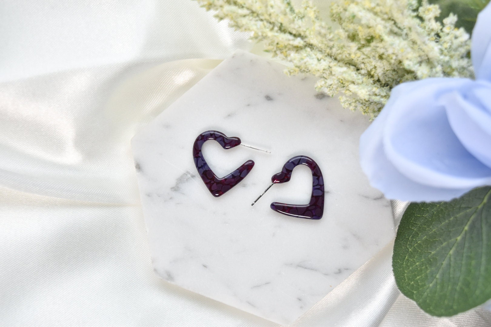3 Pack - Heart Hoop Earrings | Colorful Acetate, Sterling Silver Posts