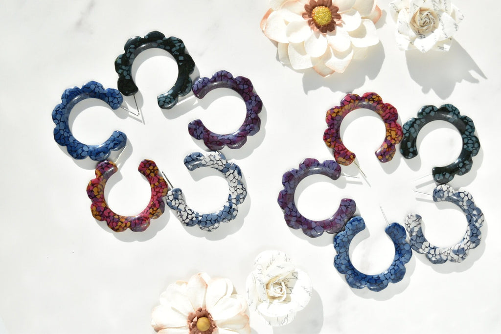Flower Power Hoops Flora Collection | Italian Acetate Floral Hoop Earrings 925 Sterling Silver Posts