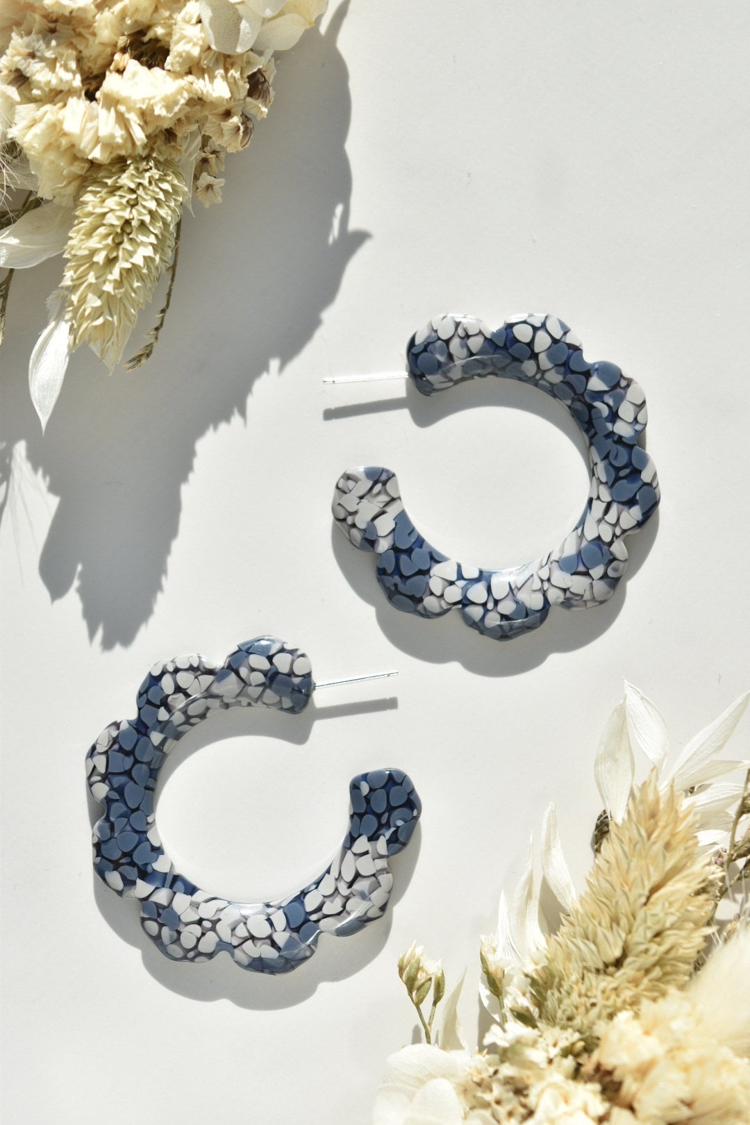 Flower Power Hoops Flora Collection | Italian Acetate Floral Hoop Earrings 925 Sterling Silver Posts
