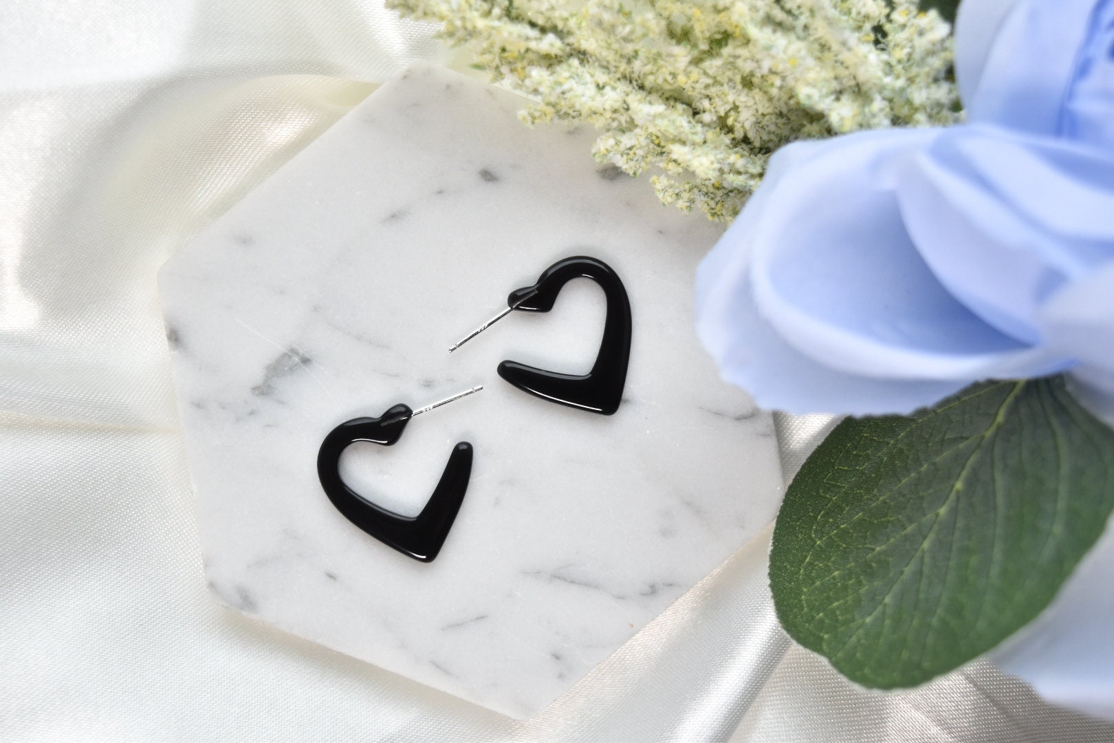 3 Pack - Heart Hoop Earrings | Colorful Acetate, Sterling Silver Posts