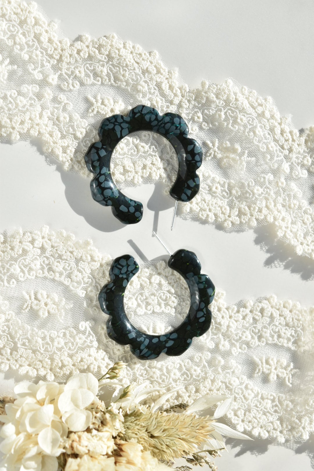 Flower Power Hoops Flora Collection | Italian Acetate Floral Hoop Earrings 925 Sterling Silver Posts