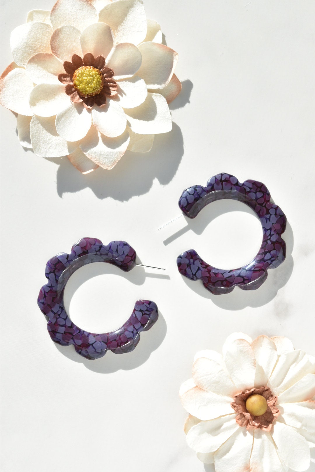 Flower Power Hoops Flora Collection | Italian Acetate Floral Hoop Earrings 925 Sterling Silver Posts