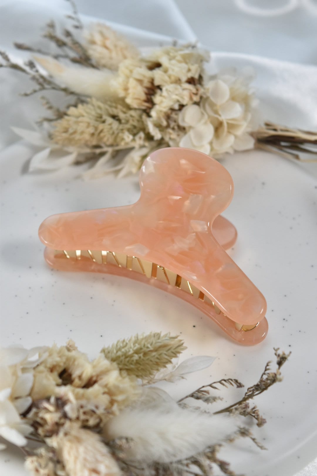 Peach Tortoise Shell Hair Claw | Pink Acetate Clip, Gold Teeth