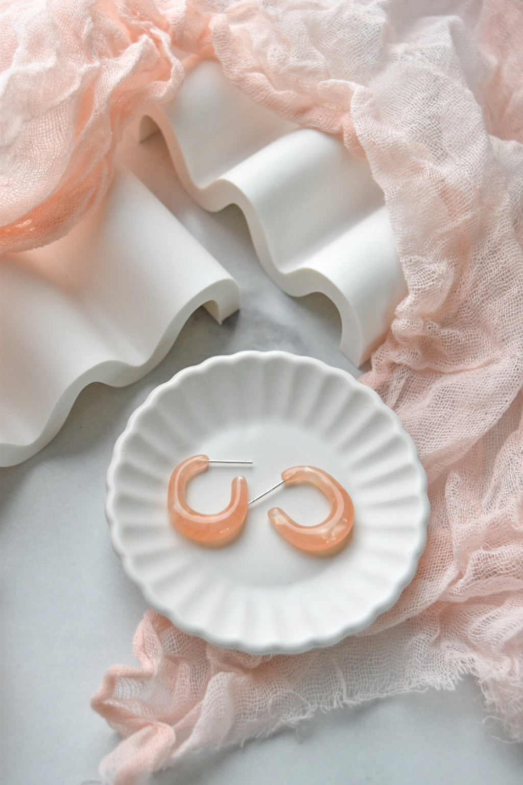 Peach Acetate Hoop Earrings | Chunky Oval with Sterling Silver Posts