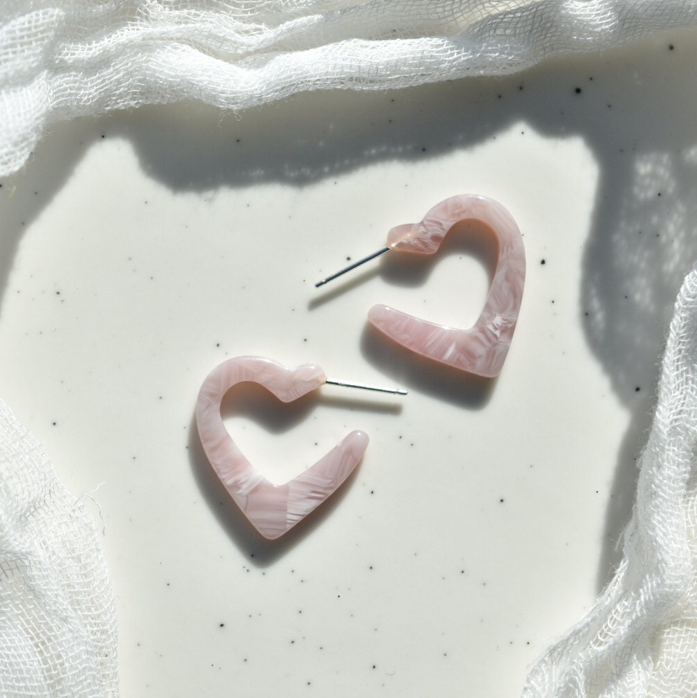 3 Pack - Heart Hoop Earrings | Colorful Acetate, Sterling Silver Posts