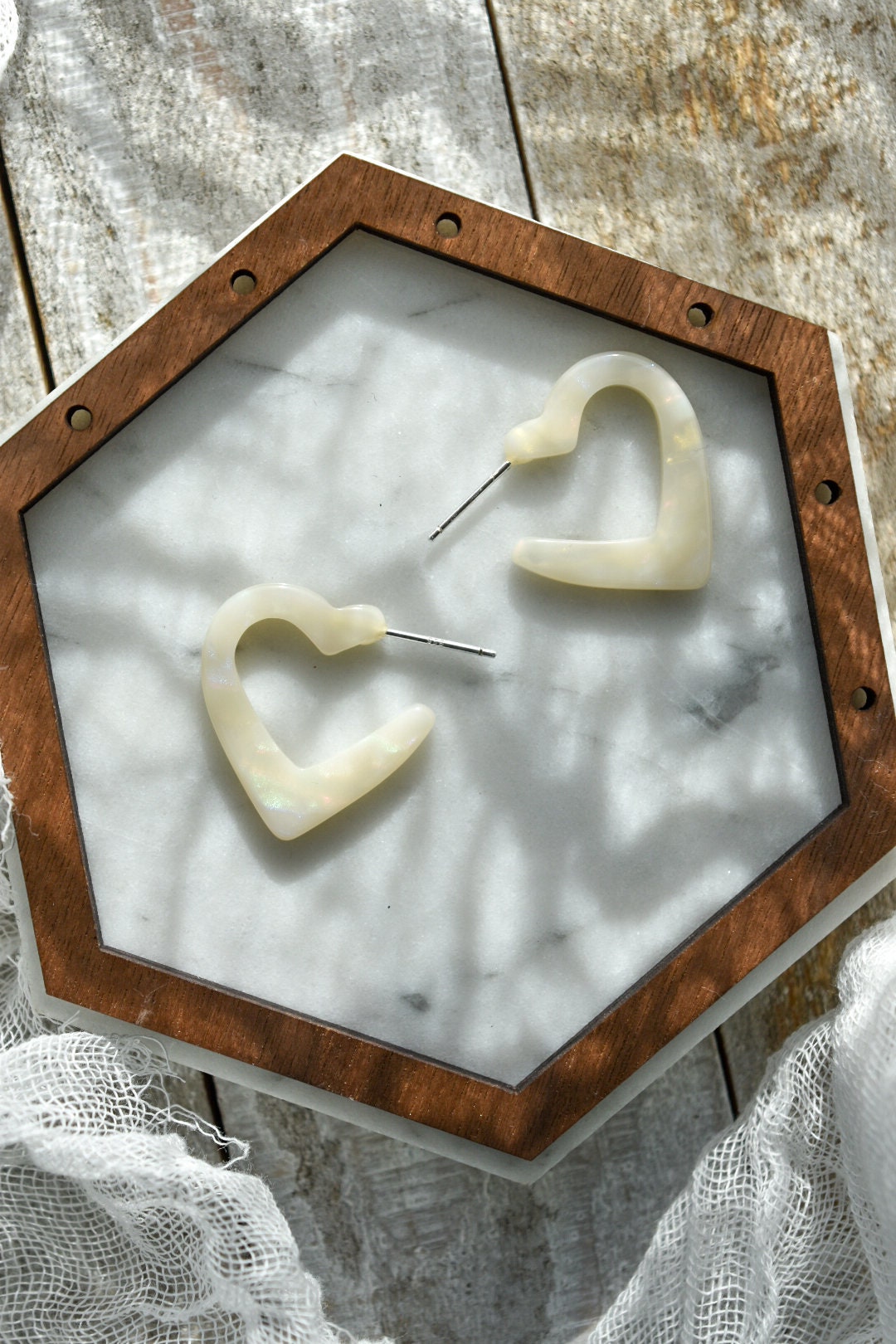 3 Pack - Heart Hoop Earrings | Colorful Acetate, Sterling Silver Posts