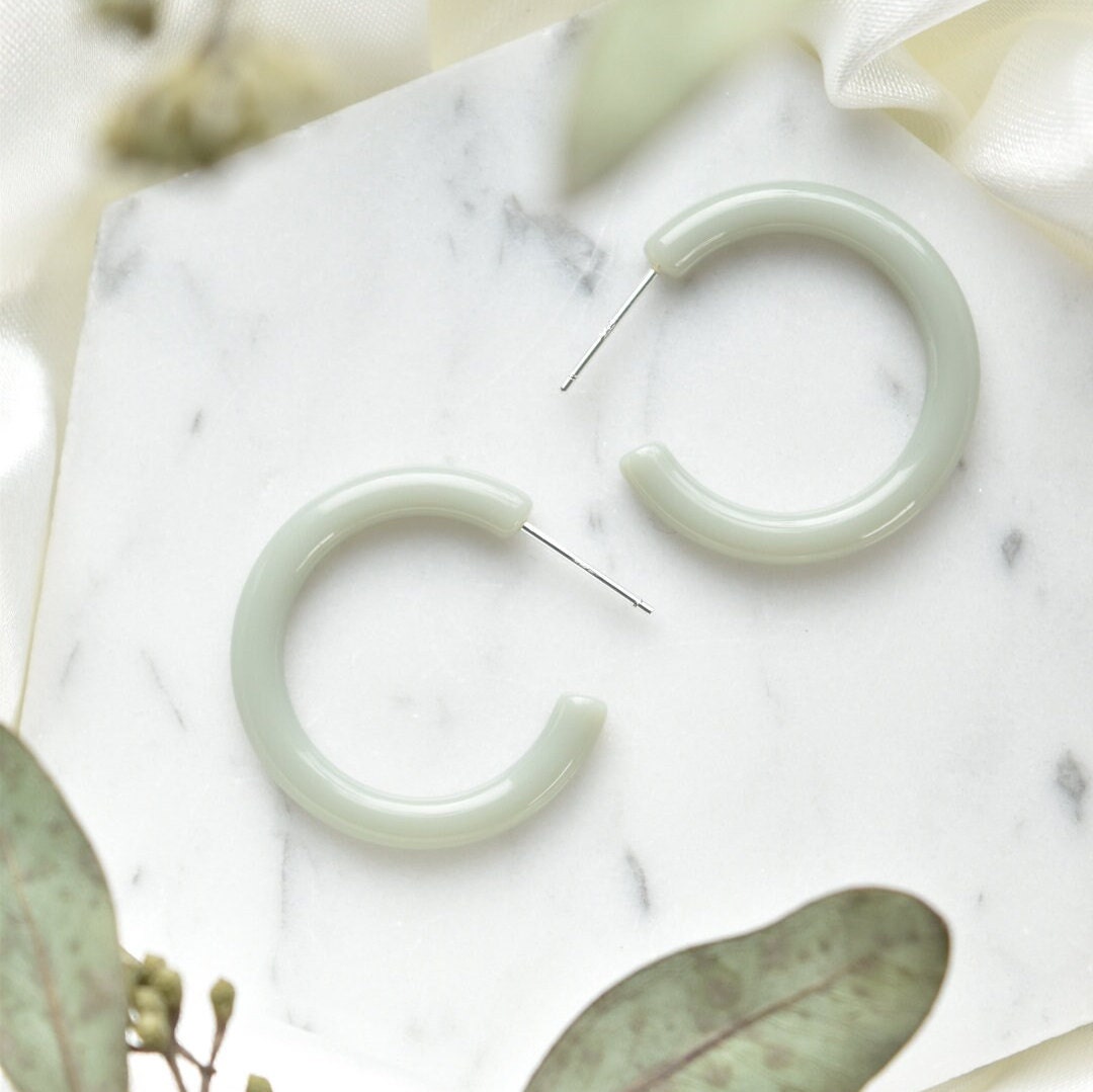 2 Pack - Thin Round Hoops 30mm | Hoop Earrings Cellulose Acetate 925 Sterling Silver Posts