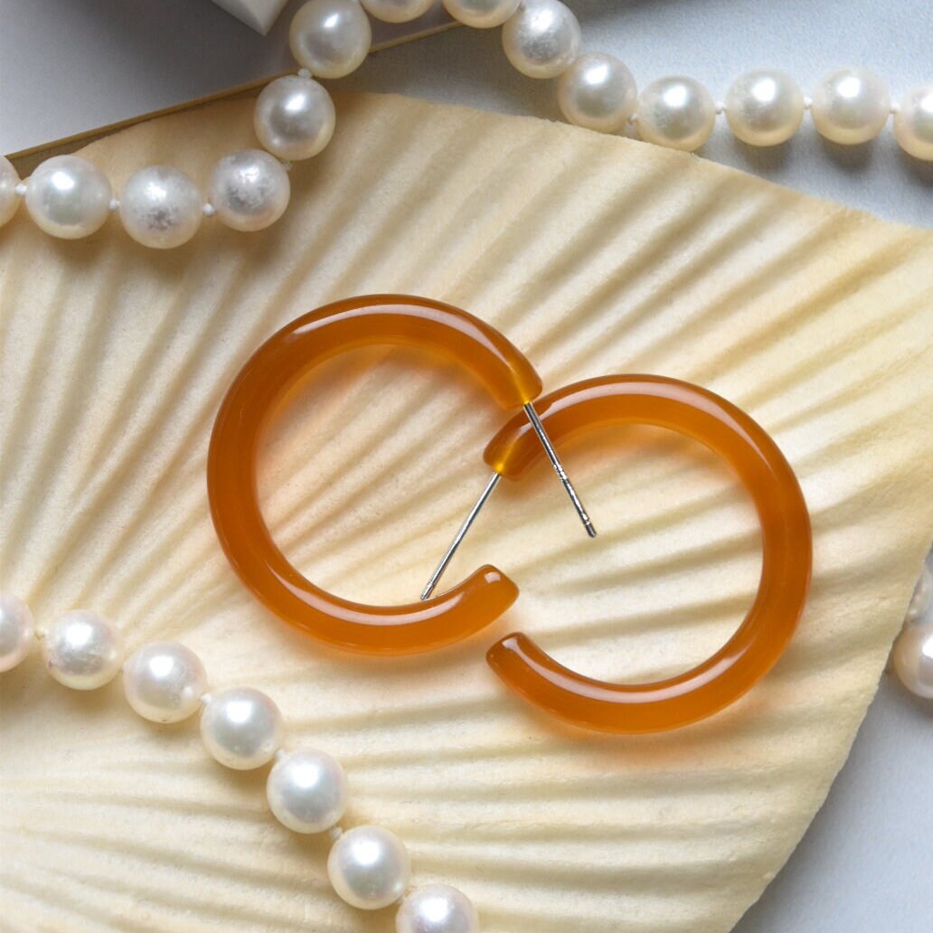 2 Pack - Thin Round Hoops 30mm | Hoop Earrings Cellulose Acetate 925 Sterling Silver Posts