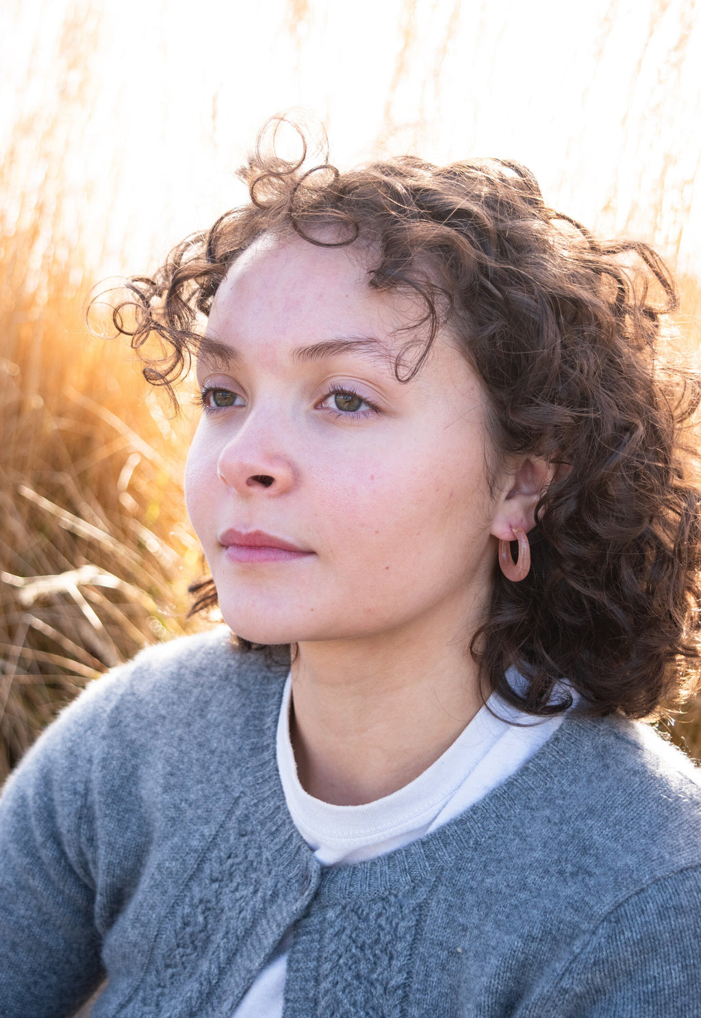 Peach Acetate Hoop Earrings | Chunky Oval with Sterling Silver Posts