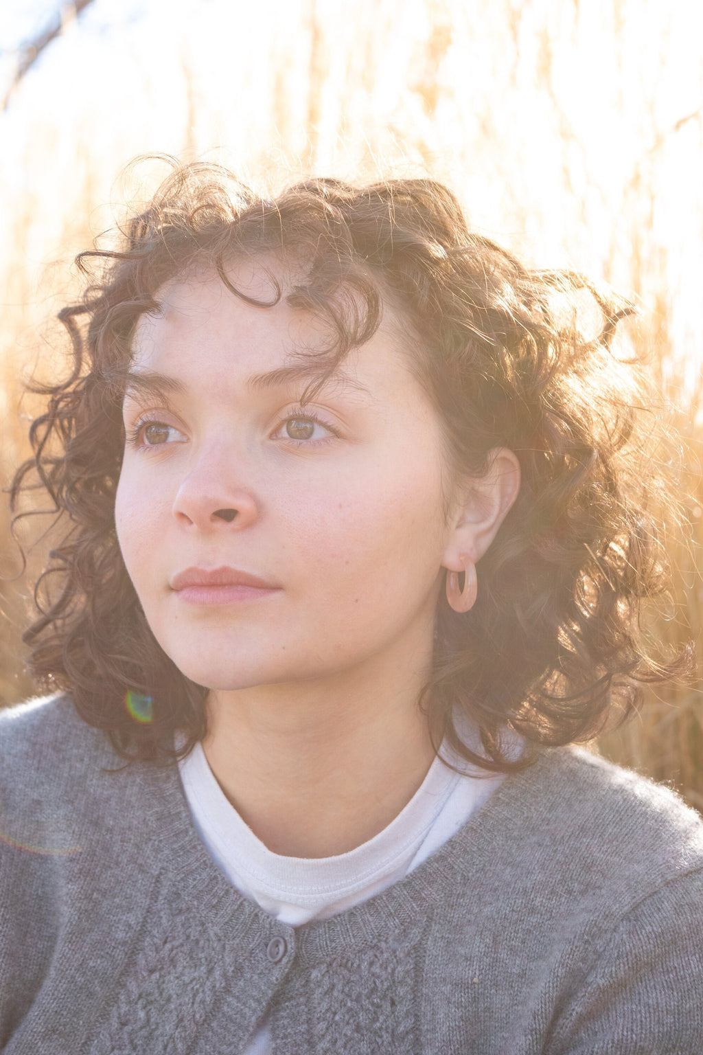 Peach Acetate Hoop Earrings | Chunky Oval with Sterling Silver Posts