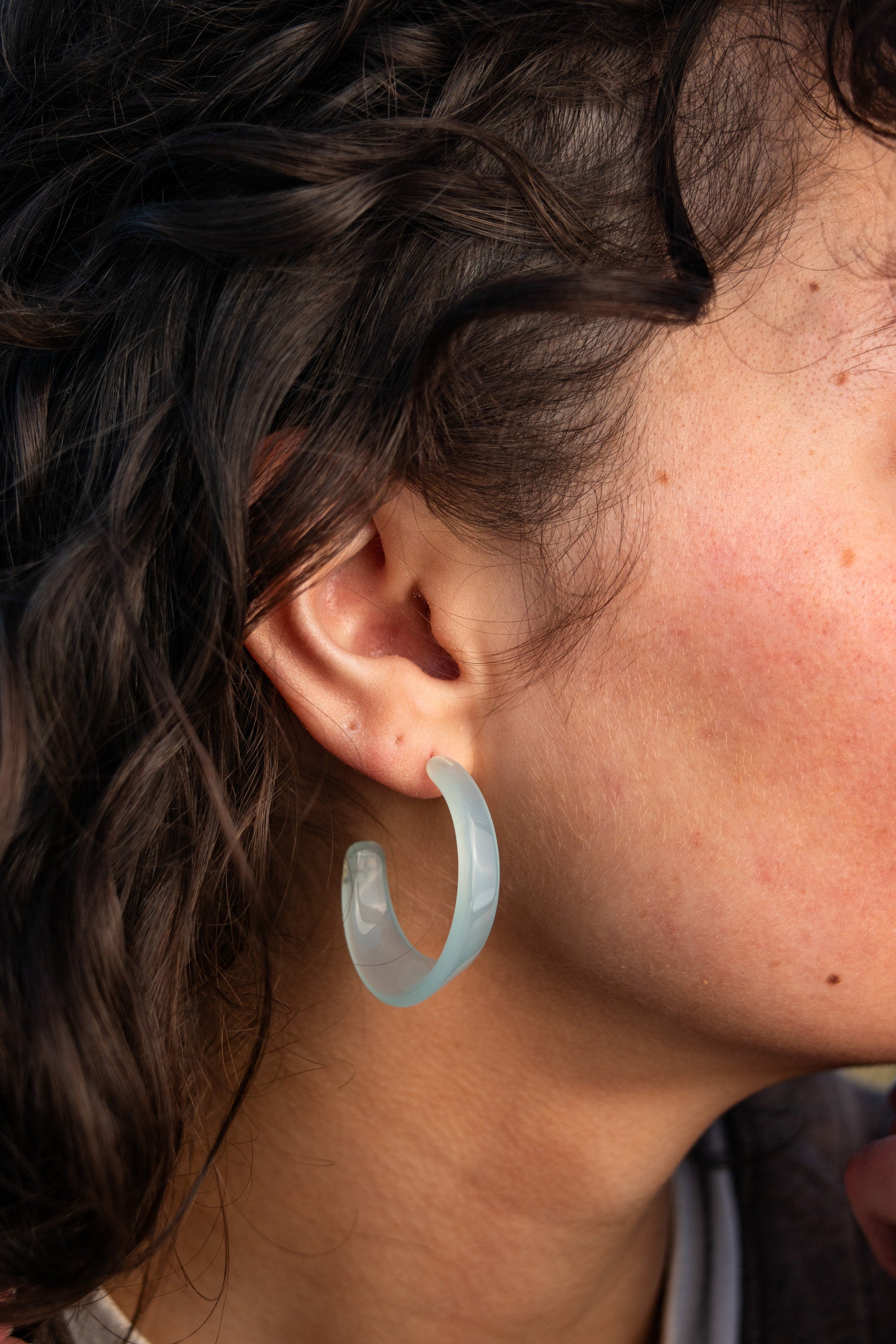 White Jade Illusion Hoop Earrings | 925 Sterling Silver Posts